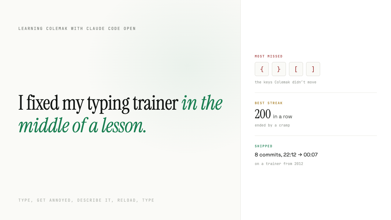 I fixed my typing trainer in the middle of a lesson